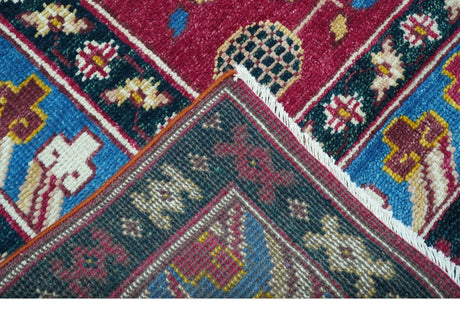 Custom Made Traditional Tribal Design Red And Blue Hand Knotted Wool Rug
