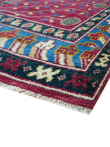 Custom Made Traditional Tribal Design Red And Blue Hand Knotted Wool Rug