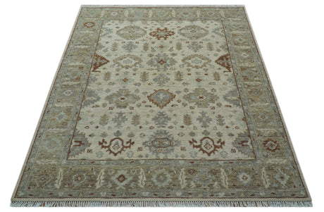 Custom Made Traditional Turkish Beige Hand knotted Wool Area Rug