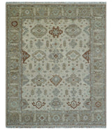 Custom Made Traditional Turkish Beige Hand knotted Wool Area Rug