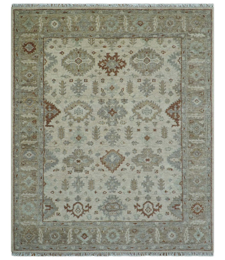 Custom Made Traditional Turkish Beige Hand knotted Wool Area Rug