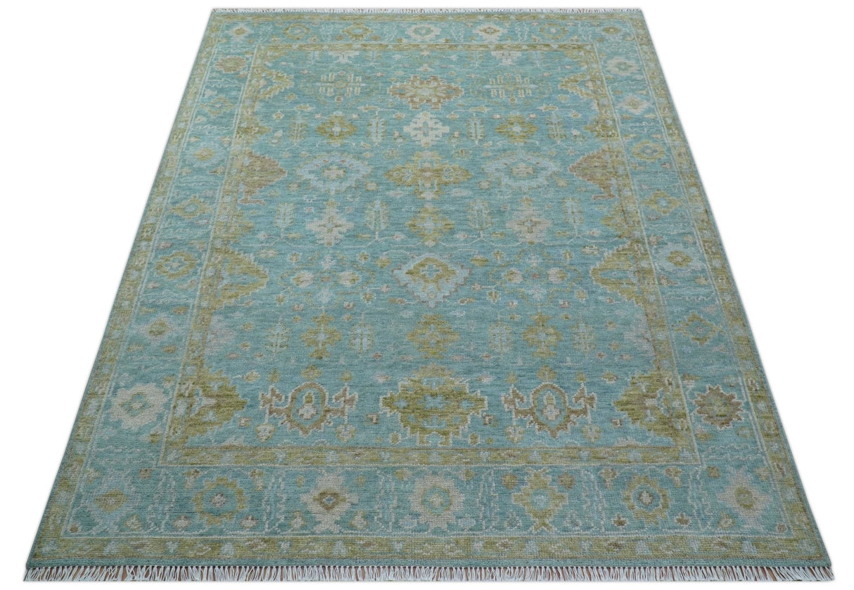 Custom Made Traditional Turkish Blue And Green Hand Knotted Wool Rug