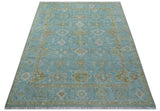Custom Made Traditional Turkish Blue And Green Hand Knotted Wool Rug