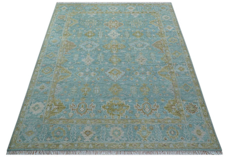 Custom Made Traditional Turkish Blue And Green Hand Knotted Wool Rug