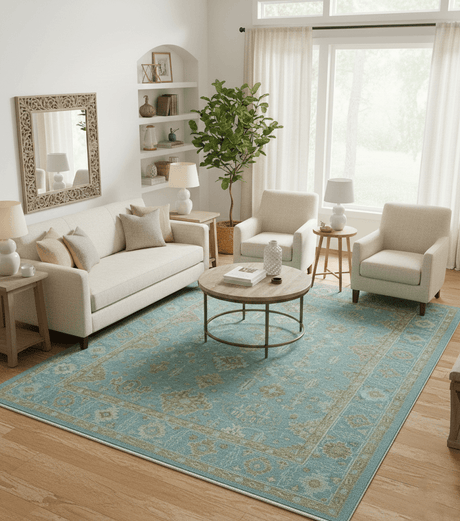 Custom Made Traditional Turkish Blue And Green Hand Knotted Wool Rug
