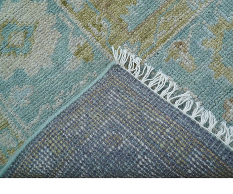 Custom Made Traditional Turkish Blue And Green Hand Knotted Wool Rug