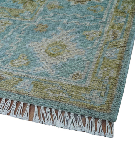 Custom Made Traditional Turkish Blue And Green Hand Knotted Wool Rug