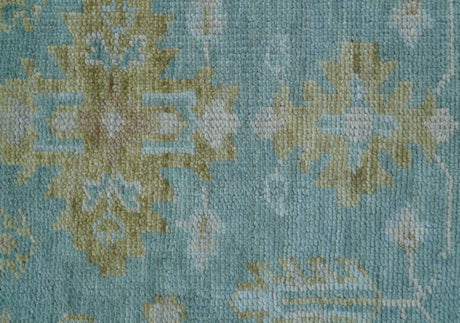 Custom Made Traditional Turkish Blue And Green Hand Knotted Wool Rug