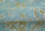 Custom Made Traditional Turkish Blue And Green Hand Knotted Wool Rug