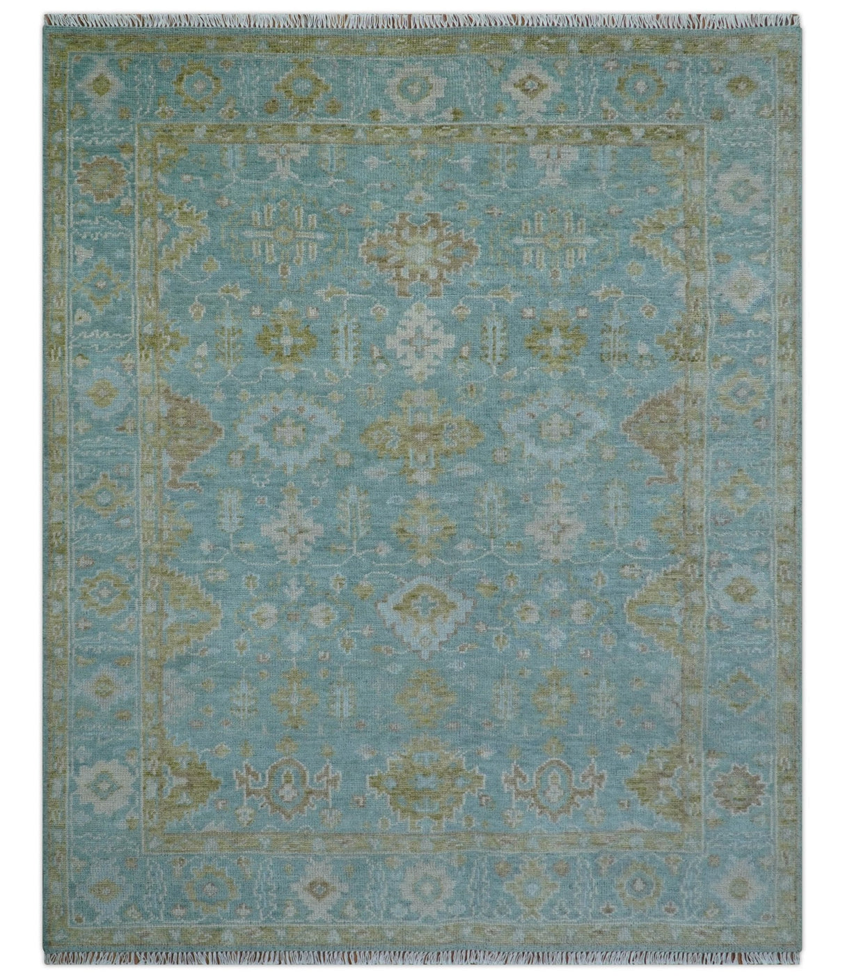 Custom Made Traditional Turkish Blue And Green Hand Knotted Wool Rug