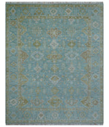 Custom Made Traditional Turkish Blue And Green Hand Knotted Wool Rug