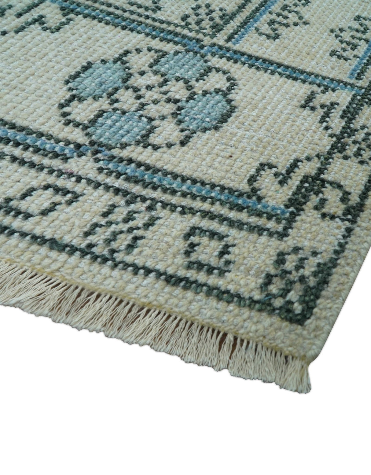 Custom Made Traditional Turkish Blue And Ivory Hand Knotted Wool Area Rug