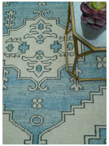 Custom Made Traditional Turkish Blue And Ivory Hand Knotted Wool Area Rug