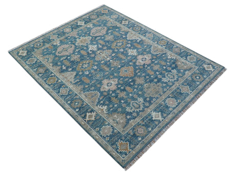 Custom Made Traditional Turkish Blue Hand knotted Wool Rug
