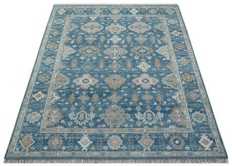 Custom Made Traditional Turkish Blue Hand knotted Wool Rug
