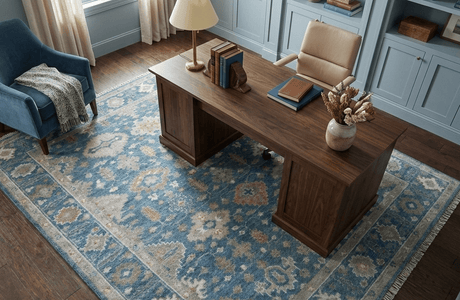 Custom Made Traditional Turkish Blue Hand knotted Wool Rug