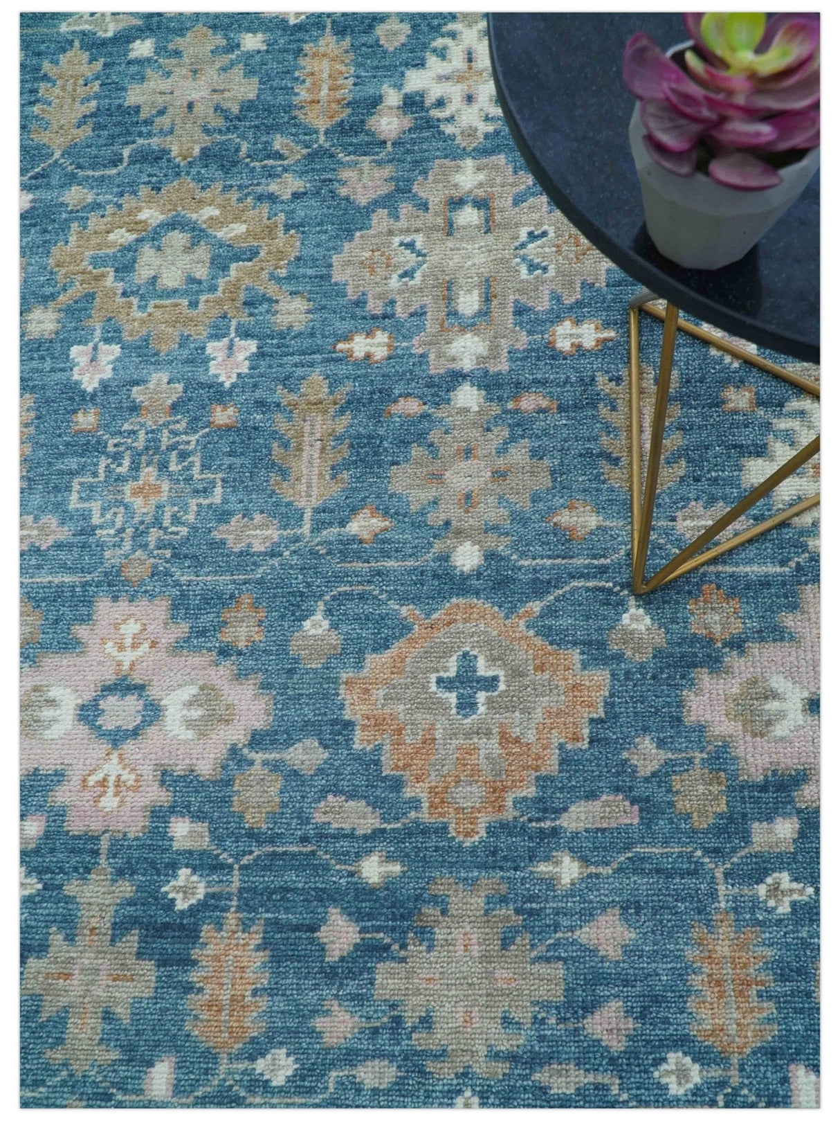 Custom Made Traditional Turkish Blue Hand knotted Wool Rug