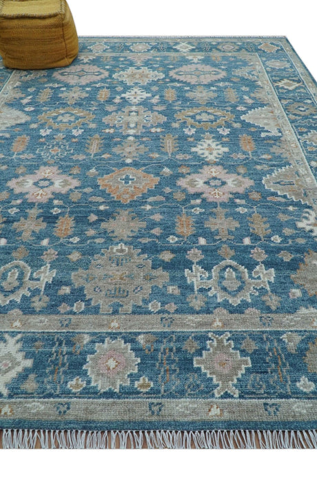 Custom Made Traditional Turkish Blue Hand knotted Wool Rug