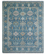 Custom Made Traditional Turkish Blue Hand knotted Wool Rug