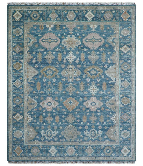 Custom Made Traditional Turkish Blue Hand knotted Wool Rug