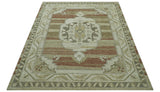 Custom Made Traditional Turkish Design Beige And Rust Hand knotted Wool Area Rug