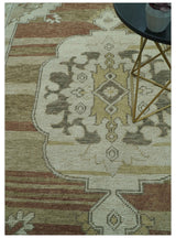 Custom Made Traditional Turkish Design Beige And Rust Hand knotted Wool Area Rug