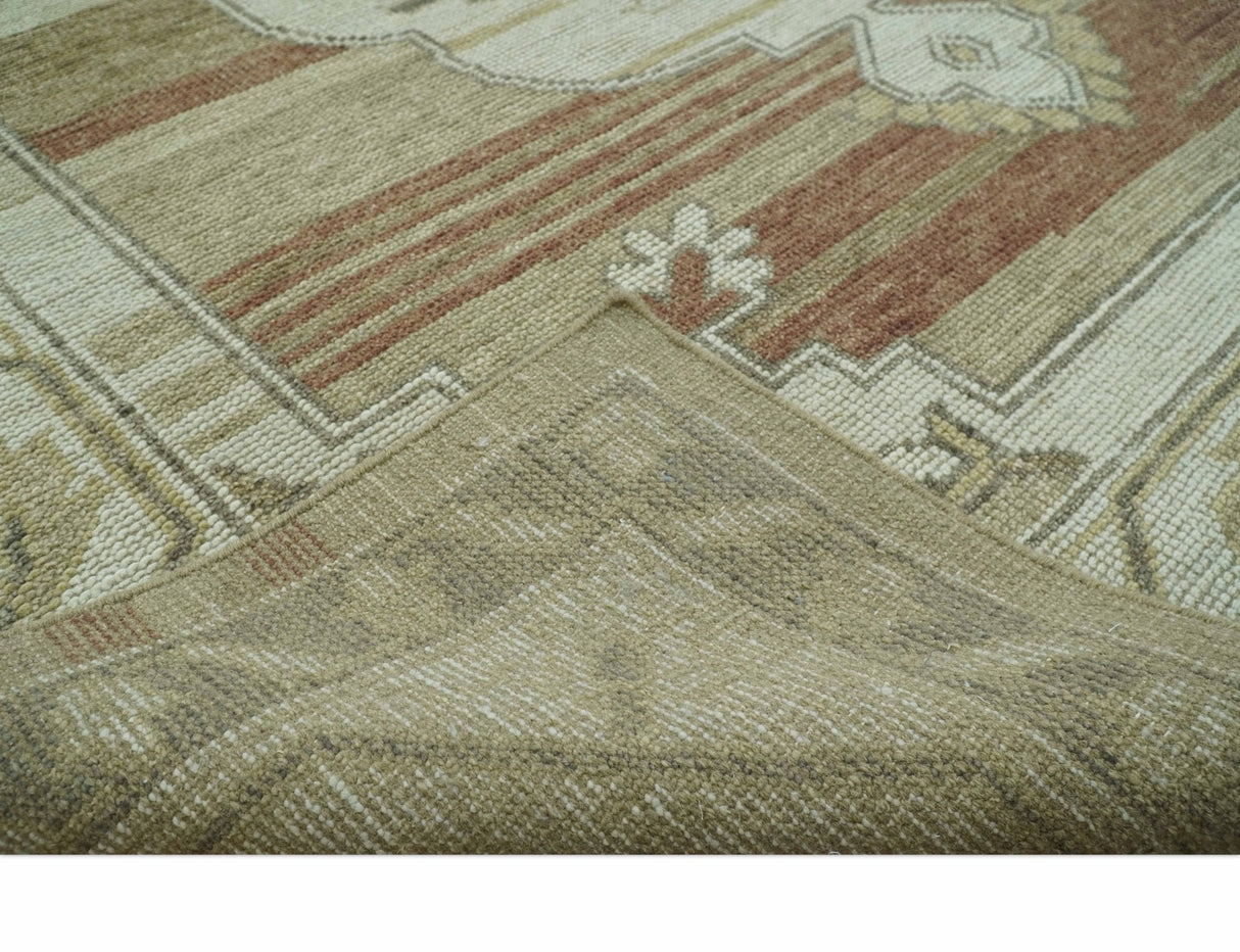 Custom Made Traditional Turkish Design Beige And Rust Hand knotted Wool Area Rug