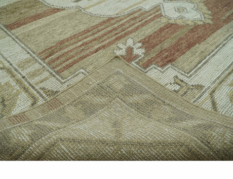 Custom Made Traditional Turkish Design Beige And Rust Hand knotted Wool Area Rug