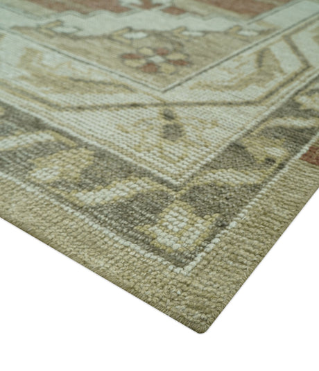 Custom Made Traditional Turkish Design Beige And Rust Hand knotted Wool Area Rug