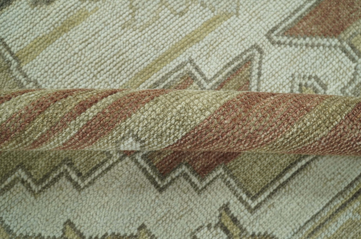 Custom Made Traditional Turkish Design Beige And Rust Hand knotted Wool Area Rug