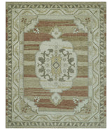 Custom Made Traditional Turkish Design Beige And Rust Hand knotted Wool Area Rug