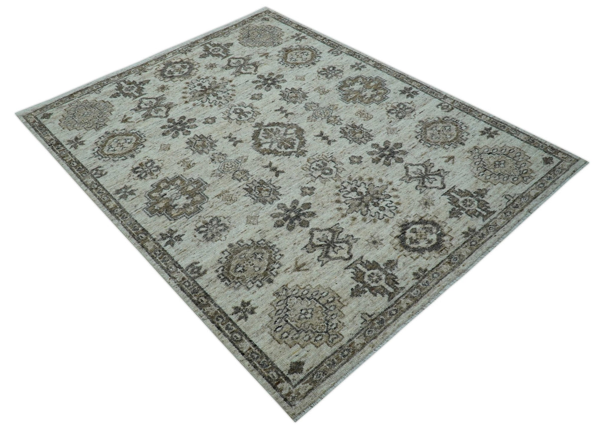 Custom Made Traditional Turkish Design Beige Hand Knotted Natural Wool Area Rug