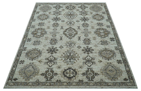 Custom Made Traditional Turkish Design Beige Hand Knotted Natural Wool Area Rug