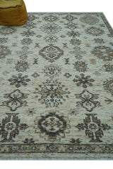 Custom Made Traditional Turkish Design Beige Hand Knotted Natural Wool Area Rug