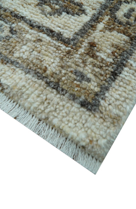 Custom Made Traditional Turkish Design Beige Hand Knotted Natural Wool Area Rug