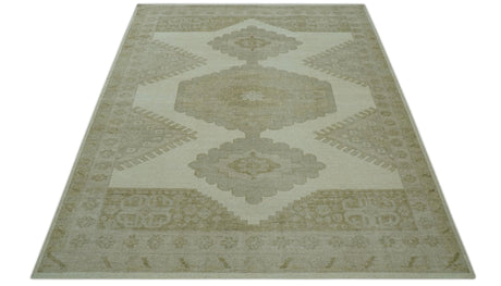 Custom Made Traditional Turkish Design Beige Hand knotted Wool Area Rug