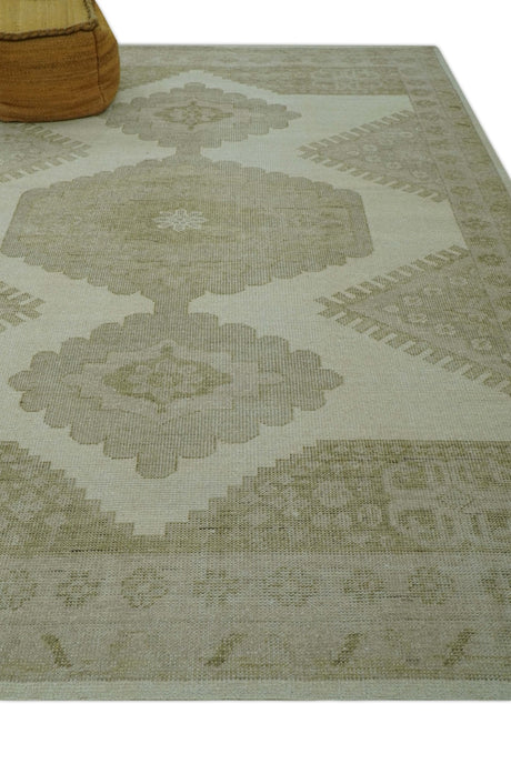 Custom Made Traditional Turkish Design Beige Hand knotted Wool Area Rug