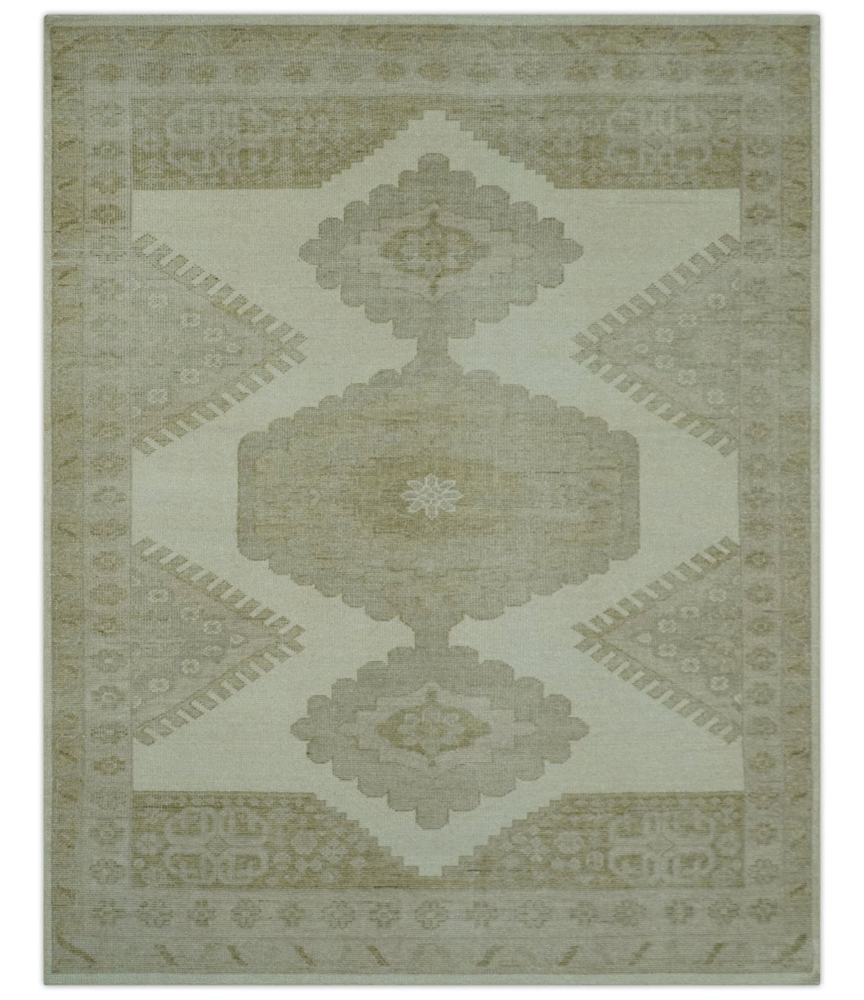 Custom Made Traditional Turkish Design Beige Hand knotted Wool Area Rug
