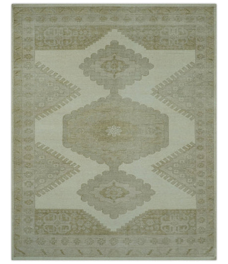 Custom Made Traditional Turkish Design Beige Hand knotted Wool Area Rug