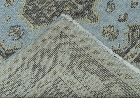 Custom Made Traditional Turkish design Blue And Brown Hand Knotted Wool Area Rug