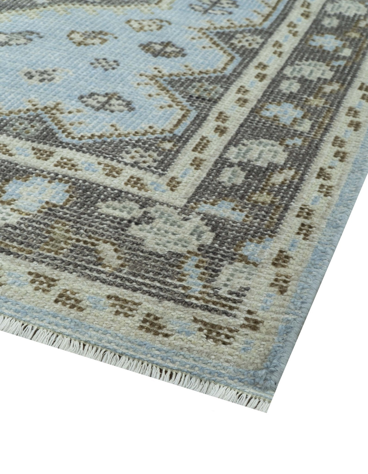 Custom Made Traditional Turkish design Blue And Brown Hand Knotted Wool Area Rug