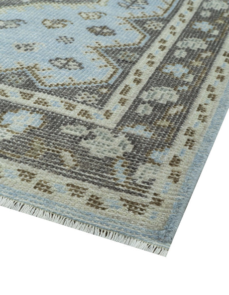 Custom Made Traditional Turkish design Blue And Brown Hand Knotted Wool Area Rug