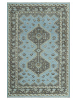 Custom Made Traditional Turkish design Blue And Brown Hand Knotted Wool Area Rug