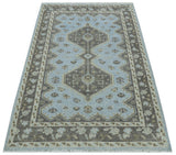 Custom Made Traditional Turkish design Blue And Brown Hand Knotted Wool Area Rug