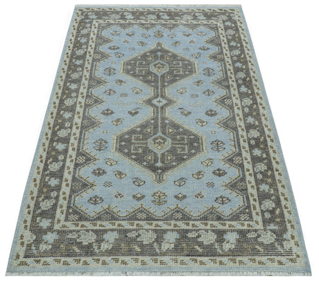 Custom Made Traditional Turkish design Blue And Brown Hand Knotted Wool Area Rug