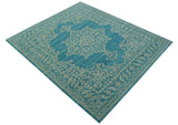 Custom Made Traditional Turkish Design Blue Hand Knotted Wool Area Rug