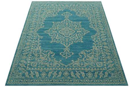 Custom Made Traditional Turkish Design Blue Hand Knotted Wool Area Rug