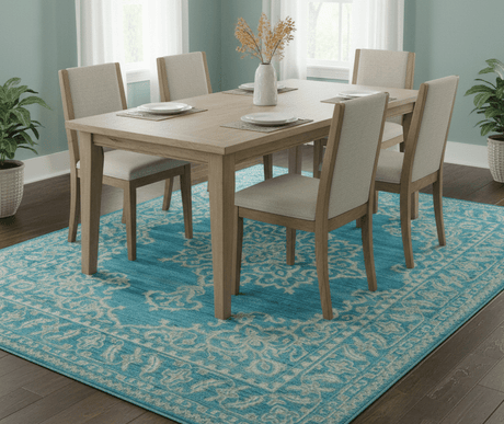 Custom Made Traditional Turkish Design Blue Hand Knotted Wool Area Rug