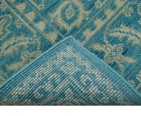 Custom Made Traditional Turkish Design Blue Hand Knotted Wool Area Rug