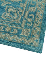 Custom Made Traditional Turkish Design Blue Hand Knotted Wool Area Rug
